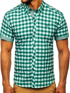 Camisa a cuadros de manga corta para hombre verde Bolf 6522