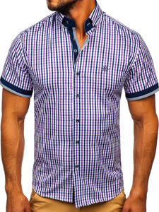 Camisa a cuadros de manga corta para hombre violeta Bolf 4510