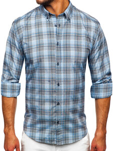 Camisa a cuadros de manga larga para hombre azul Bolf 22748