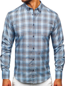 Camisa a cuadros de manga larga para hombre azul Bolf 22748