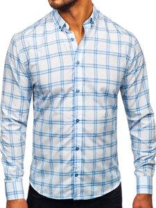 Camisa a cuadros de manga larga para hombre azul Bolf 22749