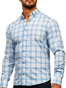 Camisa a cuadros de manga larga para hombre azul Bolf 22749