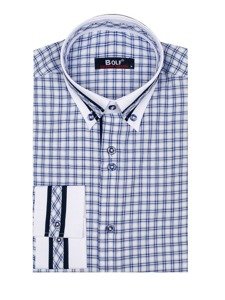 Camisa a cuadros de manga larga para hombre azul Bolf 8808