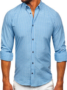 Camisa a cuadros de manga larga para hombre azul claro Bolf 22745