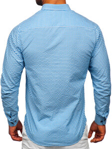 Camisa a cuadros de manga larga para hombre azul claro Bolf 22745