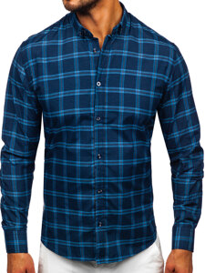 Camisa a cuadros de manga larga para hombre azul oscuro Bolf 22749