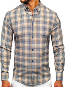 Camisa a cuadros de manga larga para hombre beige Bolf 22748