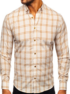 Camisa a cuadros de manga larga para hombre beige Bolf 22749