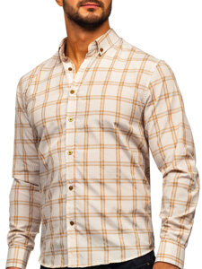 Camisa a cuadros de manga larga para hombre beige Bolf 22749