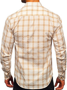 Camisa a cuadros de manga larga para hombre beige Bolf 22749