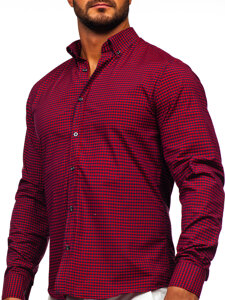 Camisa a cuadros de manga larga para hombre burdeos Bolf 22745