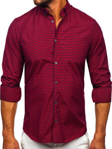 Camisa a cuadros de manga larga para hombre burdeos Bolf 22745