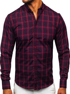 Camisa a cuadros de manga larga para hombre burdeos Bolf 22749