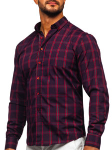 Camisa a cuadros de manga larga para hombre burdeos Bolf 22749