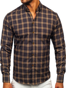 Camisa a cuadros de manga larga para hombre camel Bolf 22749