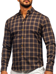 Camisa a cuadros de manga larga para hombre camel Bolf 22749