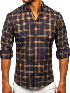 Camisa a cuadros de manga larga para hombre camel Bolf 22749