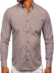 Camisa a cuadros de manga larga para hombre marrón Bolf 22745