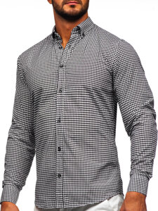 Camisa a cuadros de manga larga para hombre negro Bolf 22745