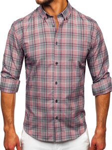 Camisa a cuadros de manga larga para hombre rojo Bolf 22748