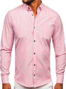 Camisa a cuadros de manga larga para hombre rosa Bolf 22745