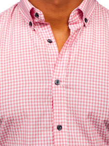 Camisa a cuadros de manga larga para hombre rosa Bolf 22745