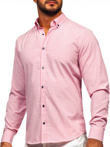 Camisa a cuadros de manga larga para hombre rosa Bolf 22745