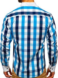 Camisa a cuadros de manga larga para hombre turquesa Bolf 9718