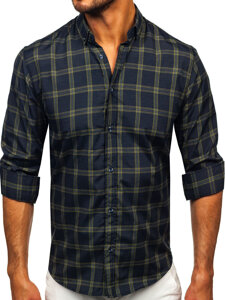 Camisa a cuadros de manga larga para hombre verde Bolf 22749