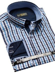 Camisa a cuadros vichy de mana larga para hombre celeste Bolf 4712