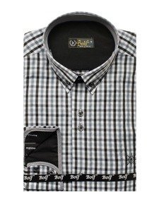 Camisa a cuadros vichy de mana larga para hombre negra Bolf 4712