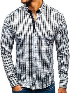 Camisa a cuadros vichy de mana larga para hombre negra Bolf 4712