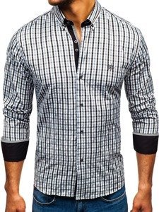 Camisa a cuadros vichy de mana larga para hombre negra Bolf 4712