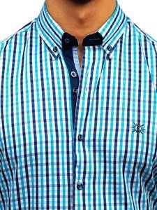 Camisa a cuadros vichy de mana larga para hombre turquesa Bolf 4712