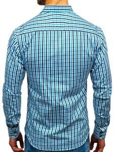 Camisa a cuadros vichy de mana larga para hombre turquesa Bolf 4712