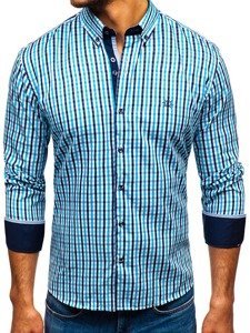 Camisa a cuadros vichy de mana larga para hombre turquesa Bolf 4712