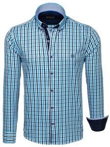 Camisa a cuadros vichy de mana larga para hombre turquesa Bolf 4712