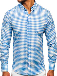 Camisa a cuadros vichy de manga larga para hombre azul Bolf 22747