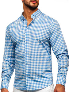 Camisa a cuadros vichy de manga larga para hombre azul Bolf 22747