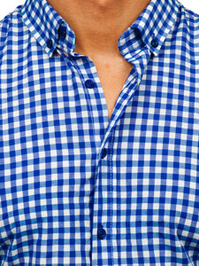 Camisa a cuadros vichy de manga larga para hombre azul oscuro Bolf 22747