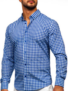 Camisa a cuadros vichy de manga larga para hombre azul oscuro Bolf 22747