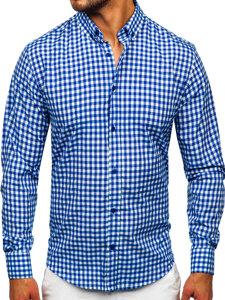 Camisa a cuadros vichy de manga larga para hombre azul oscuro Bolf 22747