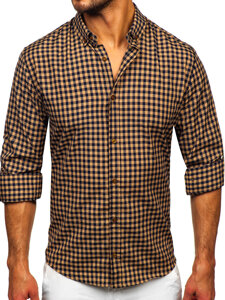 Camisa a cuadros vichy de manga larga para hombre marrón Bolf 22747