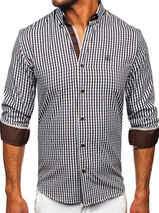 Camisa a cuadros vichy de manga larga para hombre marrón Bolf 4712