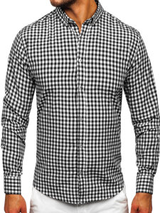 Camisa a cuadros vichy de manga larga para hombre negro Bolf 22747