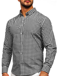 Camisa a cuadros vichy de manga larga para hombre negro Bolf 22747