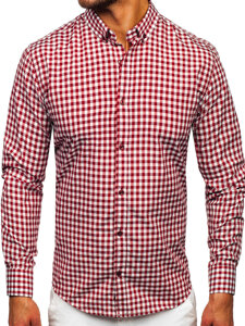 Camisa a cuadros vichy de manga larga para hombre rojo Bolf 22747