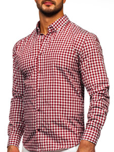 Camisa a cuadros vichy de manga larga para hombre rojo Bolf 22747