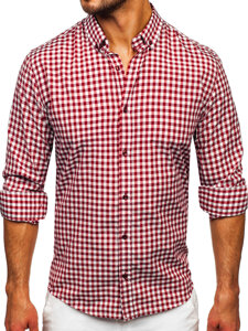 Camisa a cuadros vichy de manga larga para hombre rojo Bolf 22747