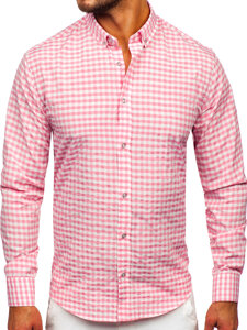 Camisa a cuadros vichy de manga larga para hombre rosa Bolf 22747